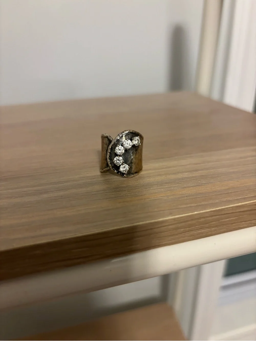 Silver and rhinestone spoon ring
